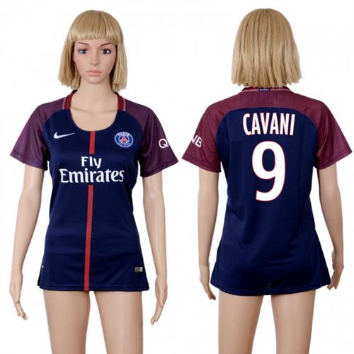 Women's Paris Saint-Germain #9 Cavani Home Soccer Club Jersey - Click Image to Close